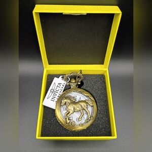 Invicta Gold Pocket Watch with Unicorn Design